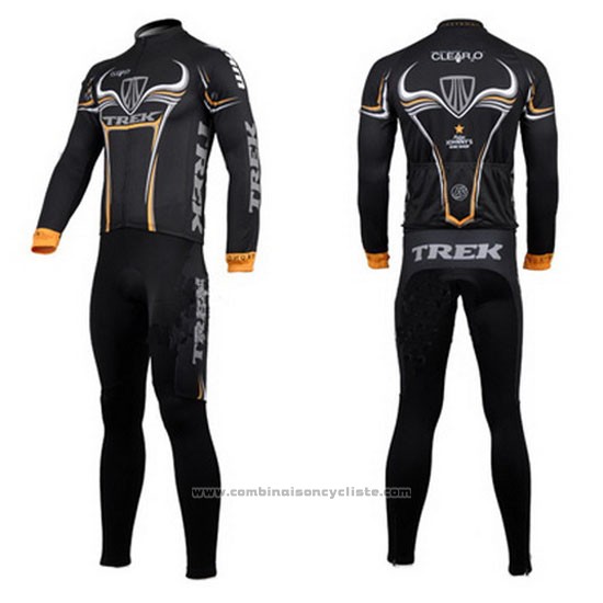 2009 Maillot Cyclisme Trek Noir et Jaune Manches Longues et Cuissard
